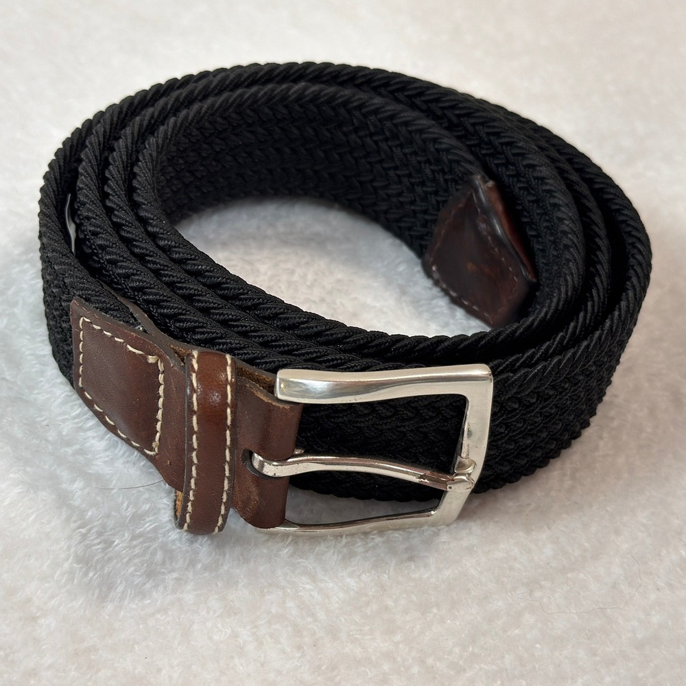 Duluth Trading Co Mens Braided Elastic Belt 2XL Black Leather Trim 40110